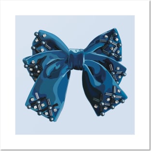 Blue velvet double bow with pearl, beads and crystal embroidery Posters and Art